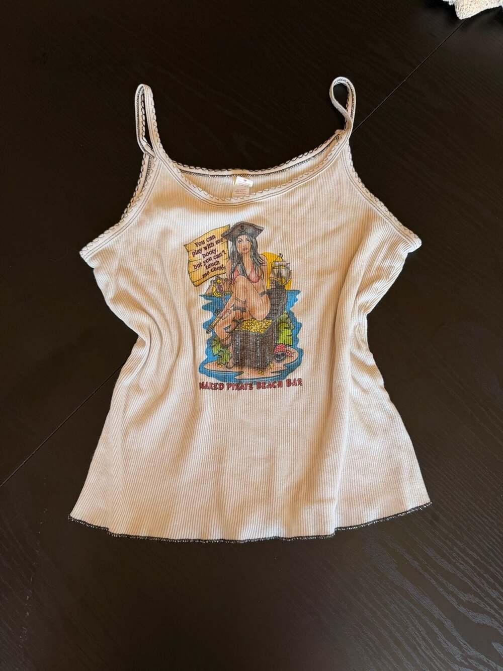 Vintage Anvil Naked Pirate Beach Bar Graphic Ribbed Cami Tank Top